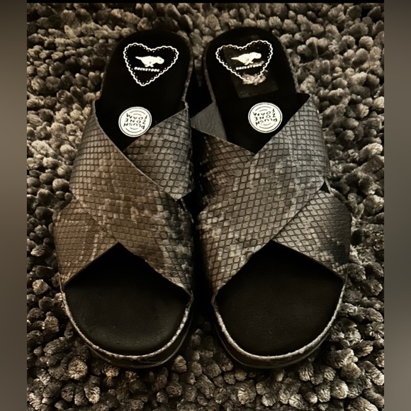 New Rocket Dog Black Platform Snakeskin PU Leather Slides/Sandals Size 9 - Picture 1 of 10
